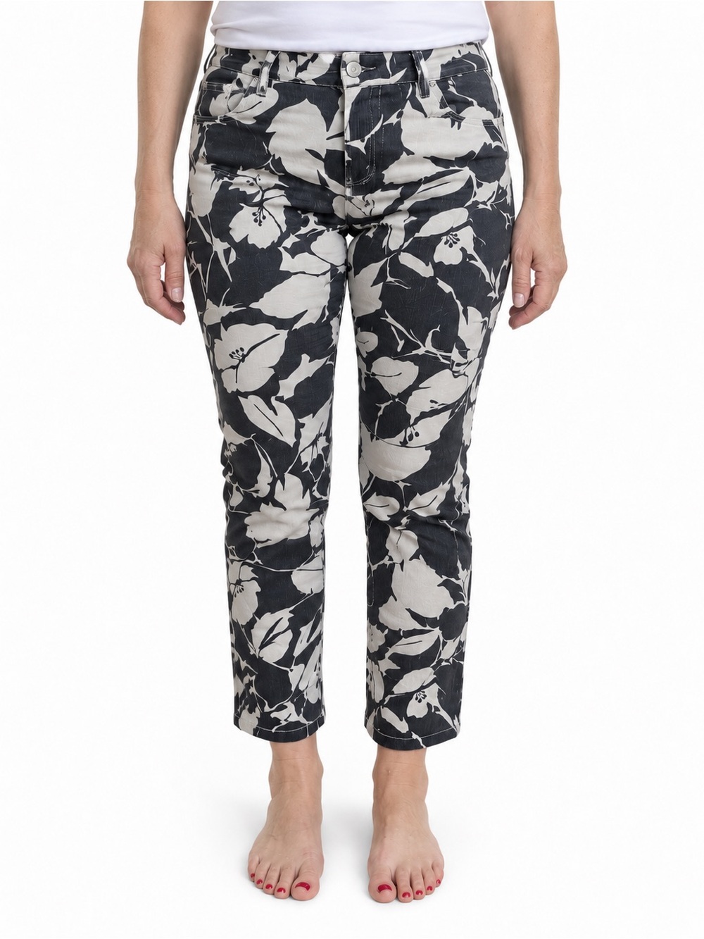 Chico's Navy & White Floral Print Ankle Jean